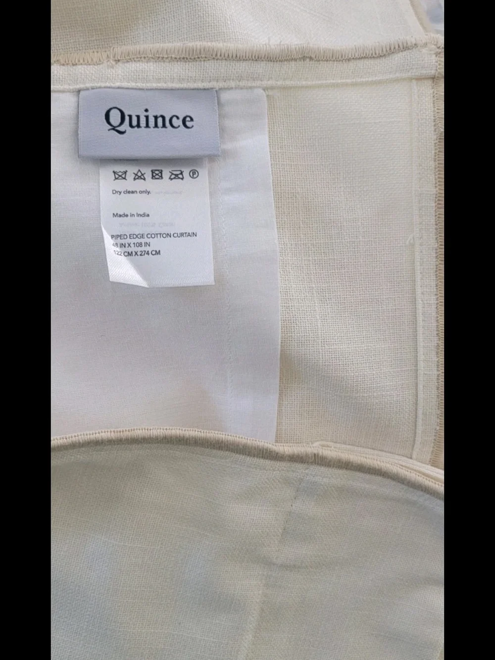 Quince Set Of 2 Ivory Oat Piped Edge Cotton Curtain 48 X 108” Light Filtering